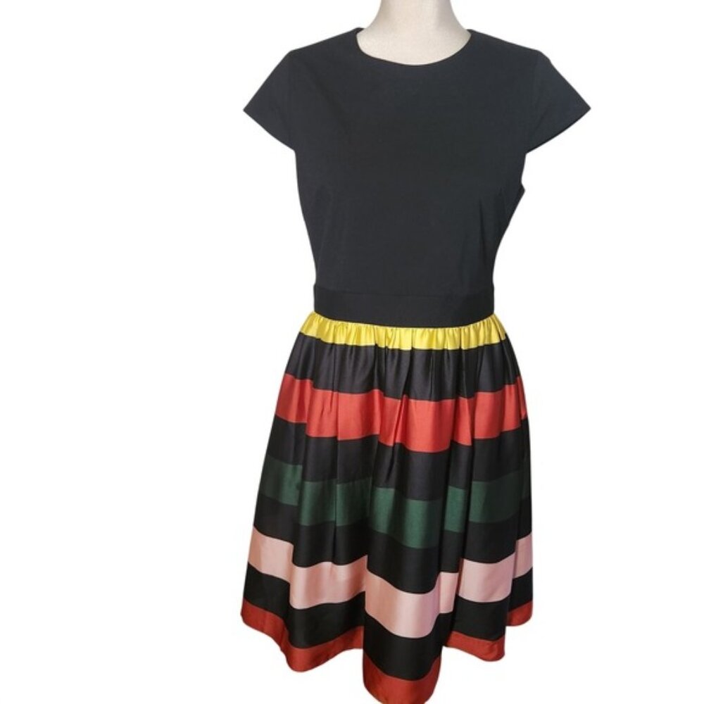Ted Baker London Black Striped Fit Flare Dress Size 4 NWT